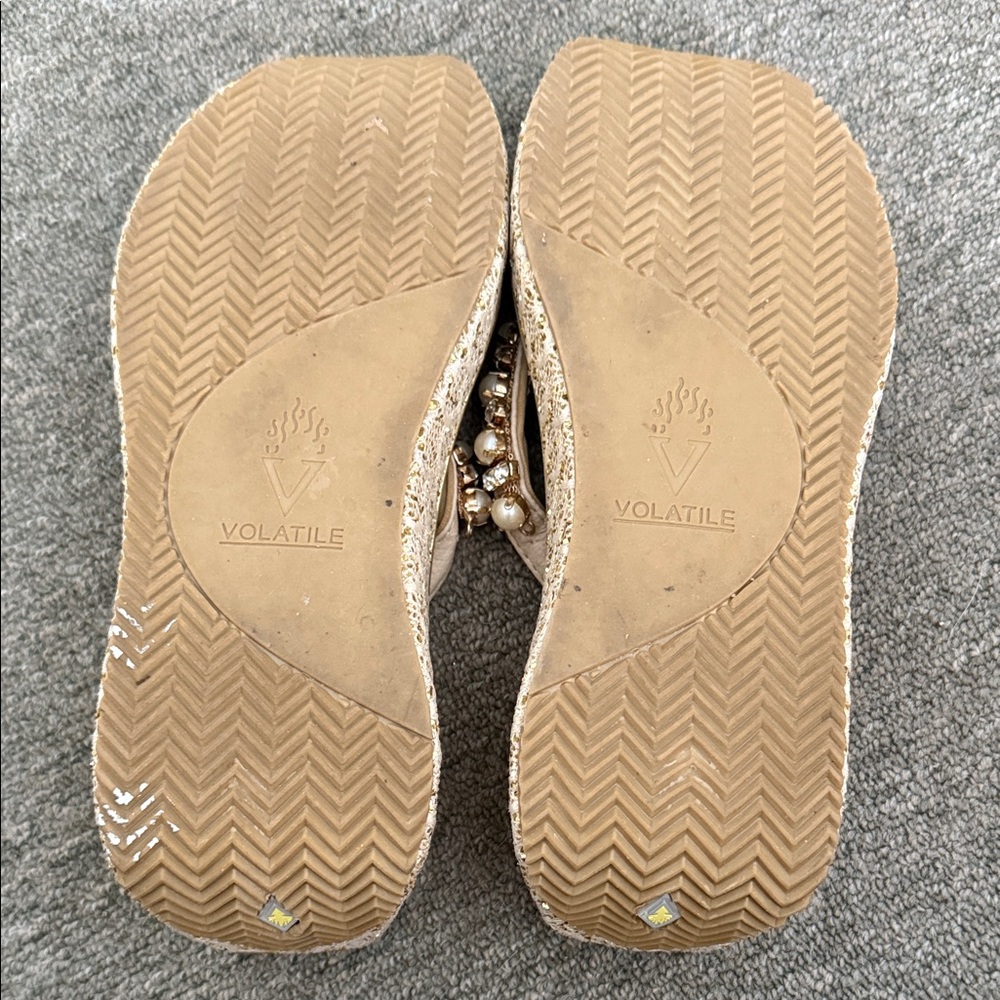 Volatile Beige Wedge Sandals with Rhinestone Accents - Picture 4 of 5